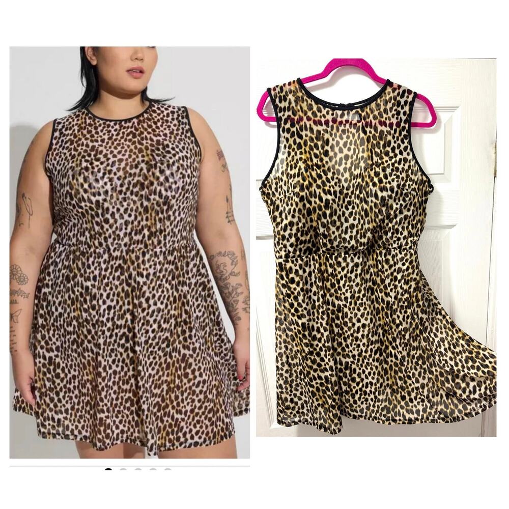 Torrid 2 Bra Cup DD/F Leopard Underwire Long Mesh Overlay Swim Dress w/Briefs